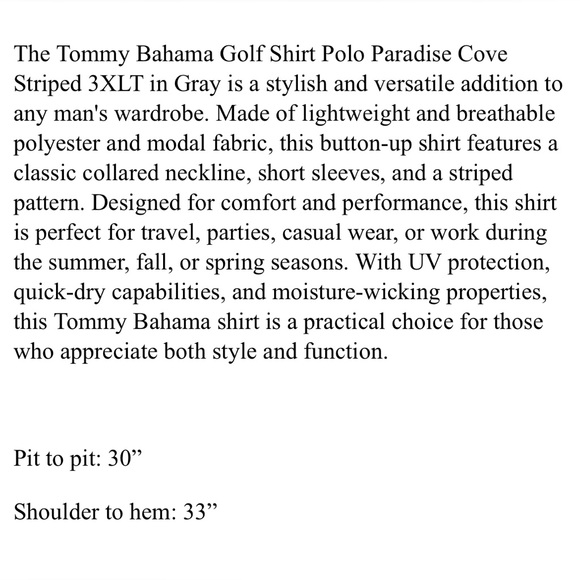 Tommy Bahama Golf Shirt Polo Paradise Cove Striped 3XLT Gray Polyester - Picture 8 of 8